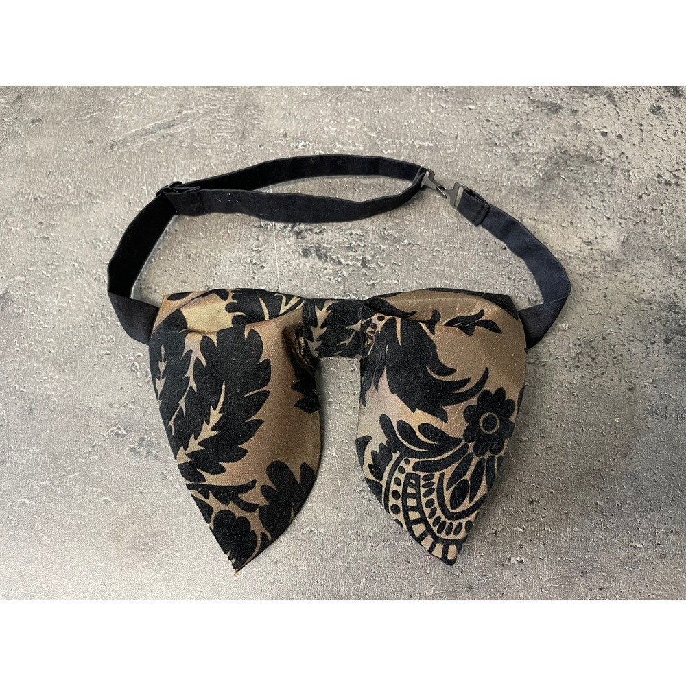 Handmade‎ Oversized Black Brocade Bow tie Vintage style 70`s Wedding Prom